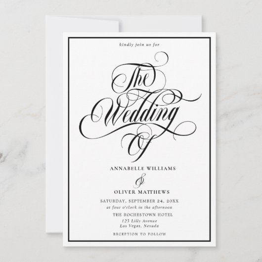 Elegant Black & White Classic Photo Wedding  招待状 (正面)