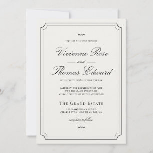 Elegant Black & White Classic Script Wedding 招待状