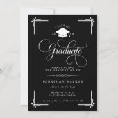 Elegant Black White College Graduation  案内状 (正面)