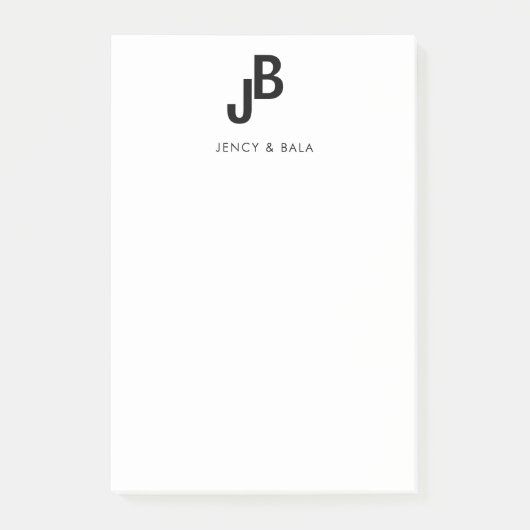 Elegant Black White Couple Monogram ポストイット (正面)