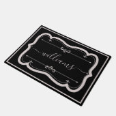 Elegant Black White Custom Decorated Script Name ドアマット (アングル)