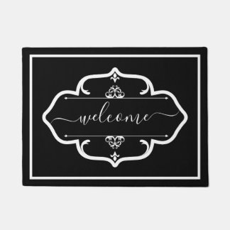 Elegant Black White Custom Decorated welcome ドアマット