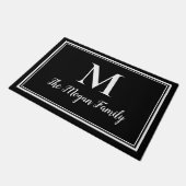 Elegant Black White Double Borders Custom Monogram ドアマット (アングル)