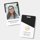 Elegant Black White Employee Photo Company Logo バッジ (正面&裏面)