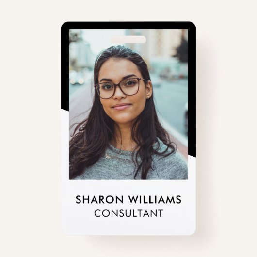 Elegant Black White Employee Photo Company Logo バッジ (正面)