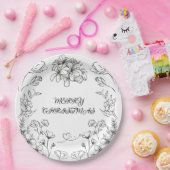 Elegant Black White Floral Christmas Plate ペーパープレート (パーティー)