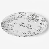 Elegant Black White Floral Christmas Plate ペーパープレート (アングル)