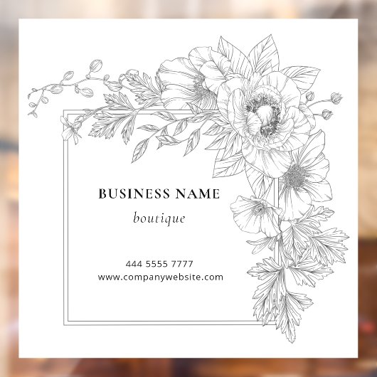 Elegant Black & White Floral Frame Salon Boutique  ウィンドウサイン (シート2)