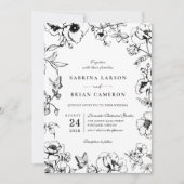 Elegant Black White Floral Garden QR Code Wedding 招待状 (正面)