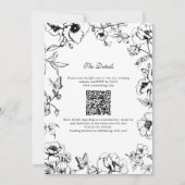 Elegant Black White Floral Garden QR Code Wedding 招待状 (裏面)