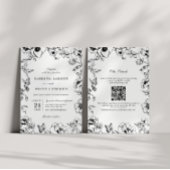 Elegant Black White Floral Garden QR Code Wedding 招待状