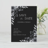 Elegant Black & White Floral Hand-Drawn Wedding セーブザデート (スタンド正面)