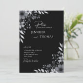 Elegant Black & White Floral Hand-Drawn Wedding 招待状 (スタンド正面)