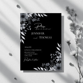 Elegant Black & White Floral Hand-Drawn Wedding 招待状