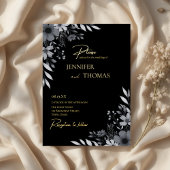 Elegant Black & White Floral Hand-Drawn Wedding 箔招待状