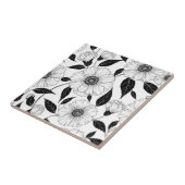 Elegant Black White Floral Line Art Pattern (1) タイル (側面)