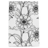 Elegant Black White Floral Line Art Pattern (2) ミディアムペーパーバッグ (正面)