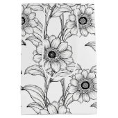 Elegant Black White Floral Line Art Pattern (2) ミディアムペーパーバッグ (裏面)