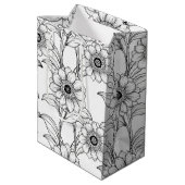 Elegant Black White Floral Line Art Pattern (2) ミディアムペーパーバッグ (裏面アングル)