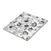 Elegant Black White Floral Line Art Pattern (3) タイル (側面)