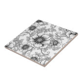 Elegant Black White Floral Line Art Pattern (5) タイル (側面)