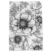 Elegant Black White Floral Line Art Pattern (5) ミディアムペーパーバッグ (裏面)