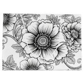 Elegant Black White Floral Line Art Pattern (5) ラージペーパーバッグ (裏面)