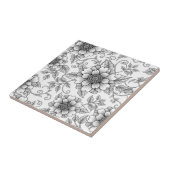 Elegant Black White Floral Line Art Pattern (7) タイル (側面)
