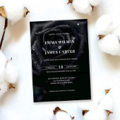 Elegant Black & White Floral Midnight Rose Wedding 招待状