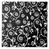 Elegant black &white floral pattern タイル (正面)