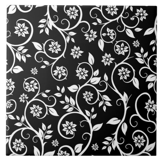 Elegant black &white floral pattern  タイル (正面)