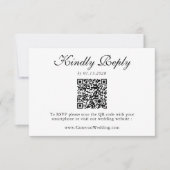 Elegant Black White Floral QR Code Wedding RSVP (正面)