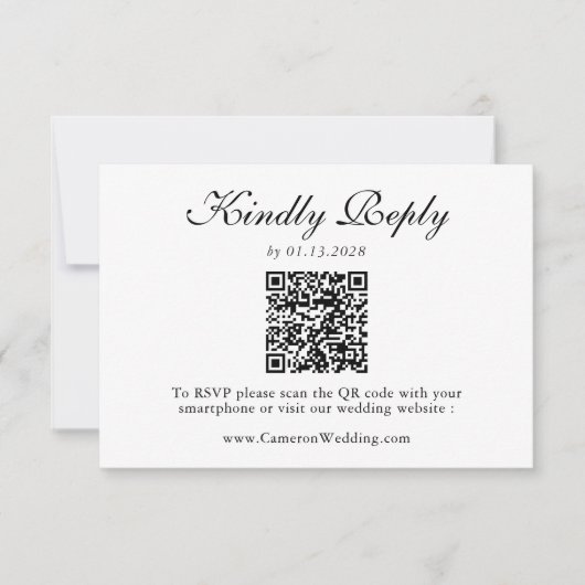 Elegant Black White Floral QR Code Wedding RSVP  (正面)
