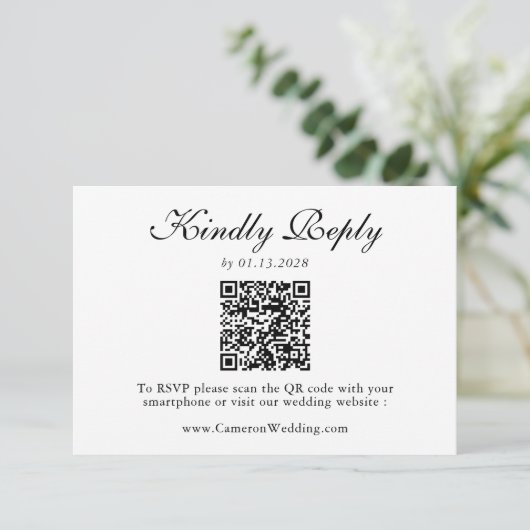 Elegant Black White Floral QR Code Wedding RSVP  (スタンド正面)