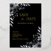 Elegant Black & White Floral Save the card 箔シーズンカード (正面)
