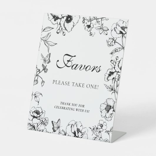 Elegant Black White Floral Wedding Favors 台座サイン (正面)