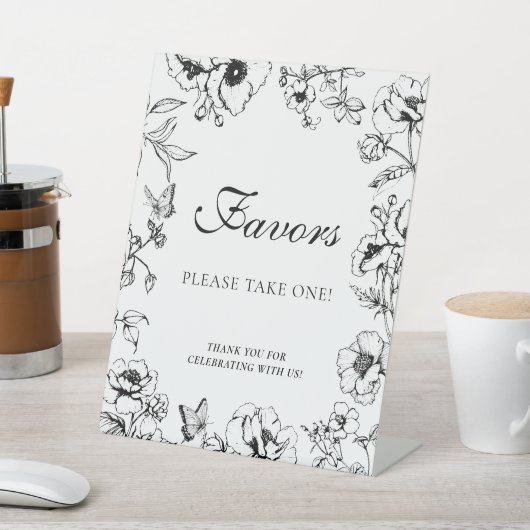 Elegant Black White Floral Wedding Favors 台座サイン (インサイチュ)