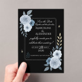 Elegant Black & White Floral Wedding Invitation アクリル招待状 (インサイチュ (ポータブル))