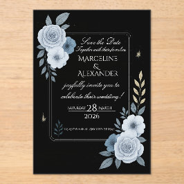Elegant Black & White Floral Wedding Invitation アクリル招待状