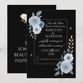Elegant Black & White Floral Wedding Invitation 招待状 (正面/裏面)
