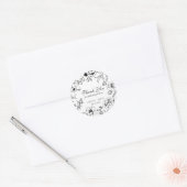 Elegant Black White Floral Wedding Thank You ラウンドシール (封筒)