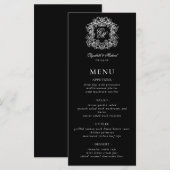Elegant Black White Formal Monogram Crest Wedding メニュー (正面/裏面)