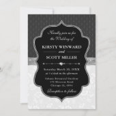 Elegant Black White Frame Floral Wedding 招待状 (正面)