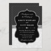 Elegant Black White Frame Floral Wedding 招待状 (正面/裏面)