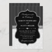 Elegant Black White Frame Floral Wedding 招待状 (正面/裏面)