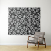 Elegant Black White Geometric Flowers Starburst タペストリー (インサイチュ(横))