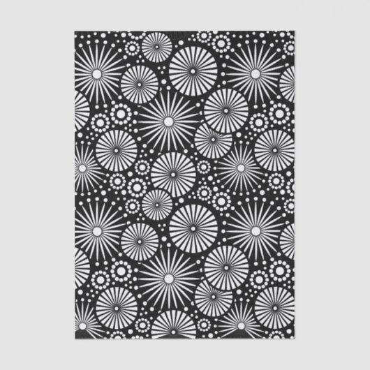Elegant Black White Geometric Flowers Starburst 薄葉紙 (正面)