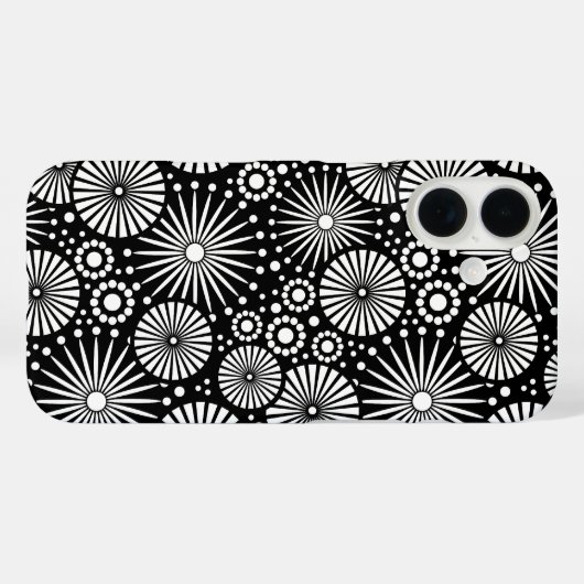 Elegant Black White Geometric Flowers Starburst Case-Mate iPhoneケース (裏面 (横))