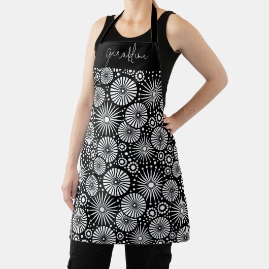 Elegant Black White Geometric Starburst Name  エプロン (インサイチュ)