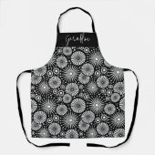 Elegant Black White Geometric Starburst Name  エプロン (正面)